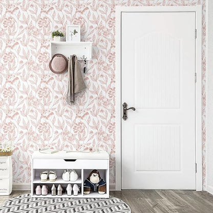 Timeet Floral Wallpaper Peel and Stick White and Pink Self Adhesive Wall Paper Removable Decorative Wallpaper for Bedroom livingroom Decor 17In × 197In