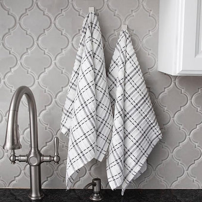 Ritz Royale Collection 100% Combed Terry Cotton, Highly Absorbent, Oversized Checked Kitchen Towel Set, 28" x 18", 2-Pack, Graphite