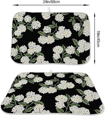 Spring Dish Drying Mat 18x24 Inches For Kitchen Counter Absorbent Black Beige Hydrangea Floral Kitchen Decoration Summer Flower Drying Mat Pad For Home Kitchen,Dining Room,Office Decor