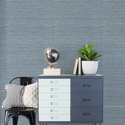 Simon&Siff Grey Blue Textured Grasscloth Peel and Stick Wallpaper 17.7"x394" Faux Grassweave Wallpaper Waterproof Self Adhesive Removable Wallpaper Mural for Home Decor Bedroom Kitchen Cabinet
