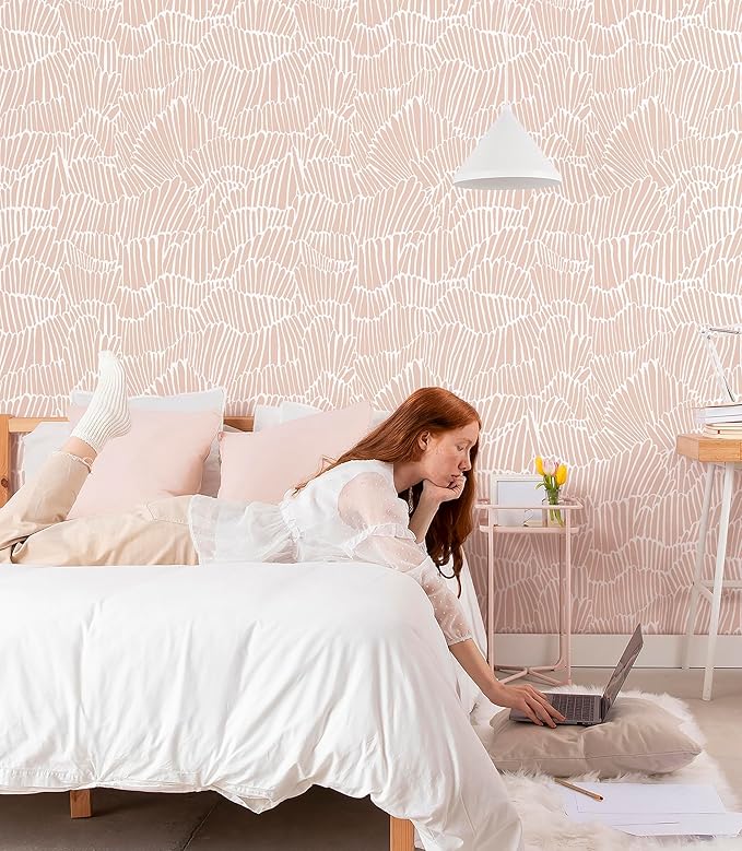 Guvana Pink Wallpaper Peel and Stick Modern Light Pink and White Contact Paper Boho Striped Wall Paper Self Adhesive Waterproof Wallpaper for Bedroom Bathroom Accent Wall Decor Vinyl Roll 17.3"×590"