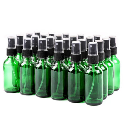 NOOEEISS Green Glass Small Spray Bottle 2 oz 24 Packs,Fine Mist Sprayer Small Clear Bottles,Refillable Containers mini spray bottles for Cleaning Solutions and Skin Care (Green 24pcs)