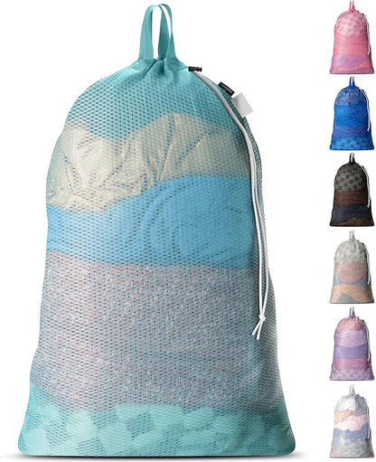 Handy Laundry Mesh Laundry Bag 24 x 36 Inches - Extra Large Heavy Duty Bag with Handles & Shoulder Strap, Breathable, Machine Washable for Dorm, Travel, Bedding & Storage - Teal