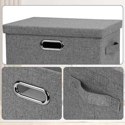 Medium 15" 21 Quart Collapsible Stackable Storage Bins with Lids, 1 Pack Gray Foldable Fabric Closet Storage Boxes with Lids, 4 Handles Heavy-duty Linen Cube Baskets for Bedroom