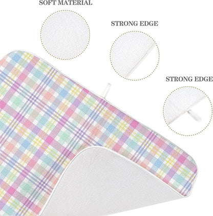Spring Dish Drying Mat 18x24 Inches For Kitchen Counter Absorbent Easter Colorful Plaid Kitchen Decoration Pink Green Drying Mat Pad For Home Kitchen,Dining Room,Office Decor