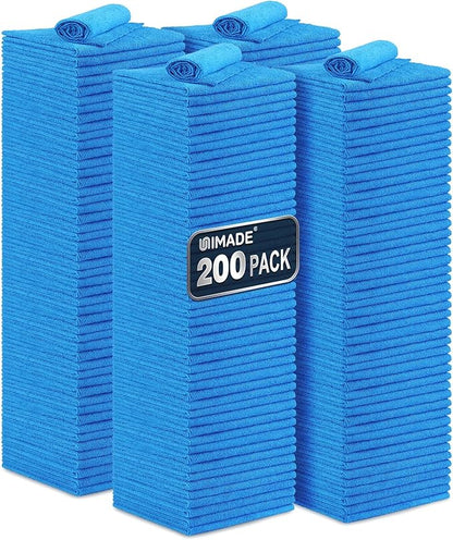 Shop Towel Rag, 200 Pack Reusable Rags Bulk Microfiber Cleaning Cloth Lint Free Towels for Car Kitchen Automotive Bar Mechanic Restaurant Garage, 11.5"x 11.5", Blue
