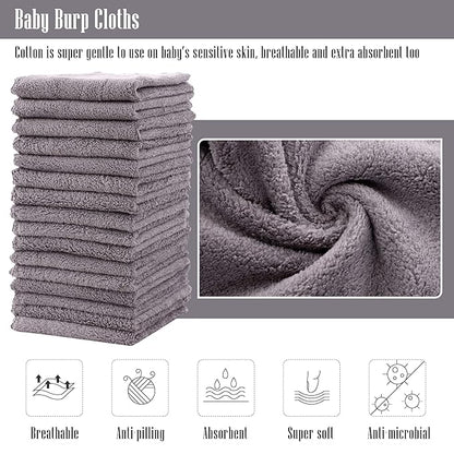 Cute Castle Ultra-Soft Baby Washcloths, 16 Pack - 9" by 9", Gentle on Sensitive Skin for Face and Body, Plush, Super Absorbent Wash Clothes for Girls and Boys, Grey
