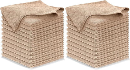 USANOOKS Microfiber Cleaning Cloth - Beige - 24Pcs (12.5x12.5 inch) High Performance - 1200 Washes, Ultra Absorbent Car Towel Traps Grime & Liquid for Streak-Free Mirror Shine - car Washing Cloth