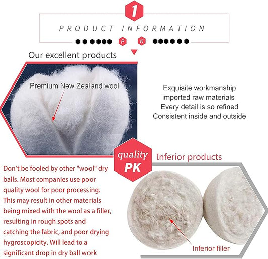 Wool Dryer Balls by FHQSX 6-Pack, XL Premium Reusable Natural Fabric Softener, White and Grey…