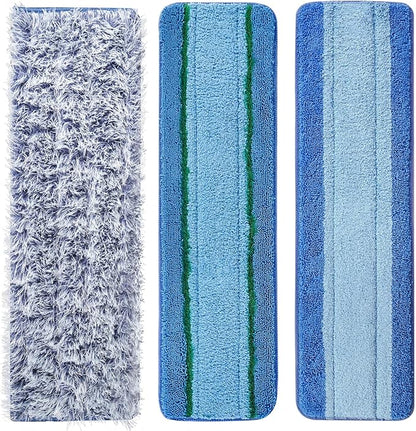 Microfiber Cleaning Pads, 3 Pack Value - Reusable Mop Pads for 18 Inch Mop, Includes Dusting Pad, Cleaning Pad, and Three Zone Deep Clean Pad for Wood, Stone, Tile, Laminate, Vinyl Floor