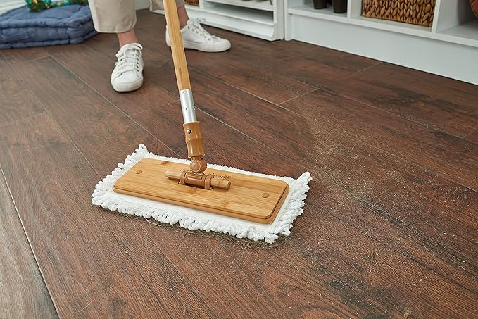 Harper Live.Love.Clean. Bamboo 2-in-1 Smooth Surface Wet/Dry Dust Mop with (2) Washable Pads for Cleaning Dust, Pet Hair & Fine Dry Dirt