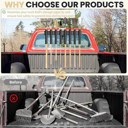 Shovel Holder for Truck - 8-Hole Heavy Duty Steel Tool Organizer - for Bed & Box Mount (Truck Bed Rail or Tool Box) - Also for Workshop and Farm Shed Use - Holds Rakes, Shovels, Hoes