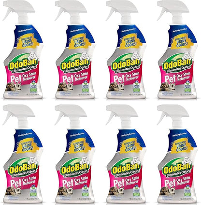 OdoBan Pet Solutions Oxy Stain Remover, Pet Stain Eliminator, Made in the USA, 8-Pack, 32 Ounce Spray Each