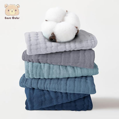 12 Pack Muslin Washcloths for Baby - 100% Cotton Baby Wash Cloths for or Baby Face Body Comfy and Soft for Newborn Infants Kids Girls and Boys - 12"x12" - Slate, Grey and Navy Series