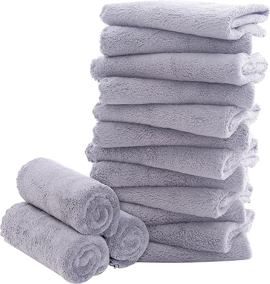 16 Pack Baby Washcloths - Luxury Coral Fleece - Extra Absorbent and Soft Wash Clothes for Newborn, Infants and Toddlers - Suitable for Sensitive Skin and New Born - Baby Shower - Light Grey,10x10 Inch