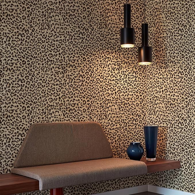 JiffDiff Leopard Print Peel and Stick Wallpaper, Waterproof Removable Self Adhesive Textured Wall Paper, Yellow Unique Funky Cheetah Contact Paper for Bedroom and Bathroom 1200"X17.3"(144.3 sq. ft)