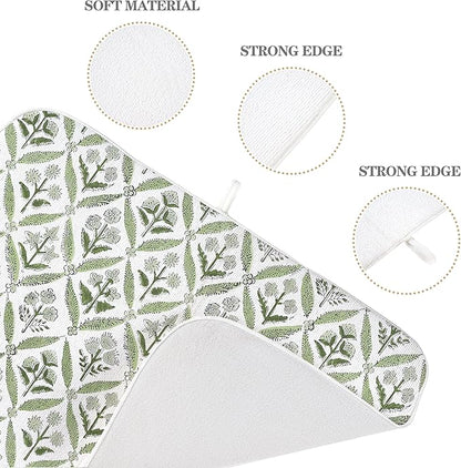 Boho Dish Drying Mat 18x24 Inches For Kitchen Counter Block Print Green Floral Kitchen Decoration Drying Mat Modern Decorative Flower Drying Pad Mat for Home Kitchen Decor,Dining Room,Office