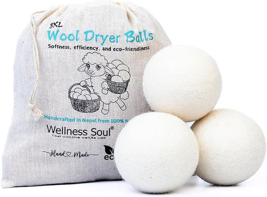 Wool Dryer Balls (Pack of 3) - Natural Fabric Softener, Reusable, Reduces Wrinkles, Saves Drying Time - Superior to Plastic Balls and Liquid Softener-Laundry Dryer Ball