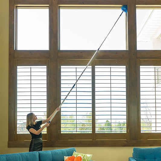 Extension Rod & Blue Extension Cobweb Duster Ultimate Dusting Kit - Extendable Reach 20 feet, Ceiling Fan Duster, Long Handle Aluminum Telescoping Pole, Webster Duster for Cleaning