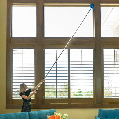 Ceiling Fan Duster Cobweb Duster, Extendable Reach 20 feet, | 3-Stage Aluminum Telescoping Pole | Extends for High Ceiling Duster | Long Handle Plus 2 Duster Heads