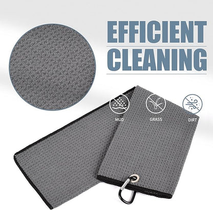 Mile High Life Tri-fold Golf Towel | 16" X 24" | Premium Microfiber Fabric | Waffle Pattern | with Heavy Duty Carabiner Clip | for Men and Women (Dark Gray)