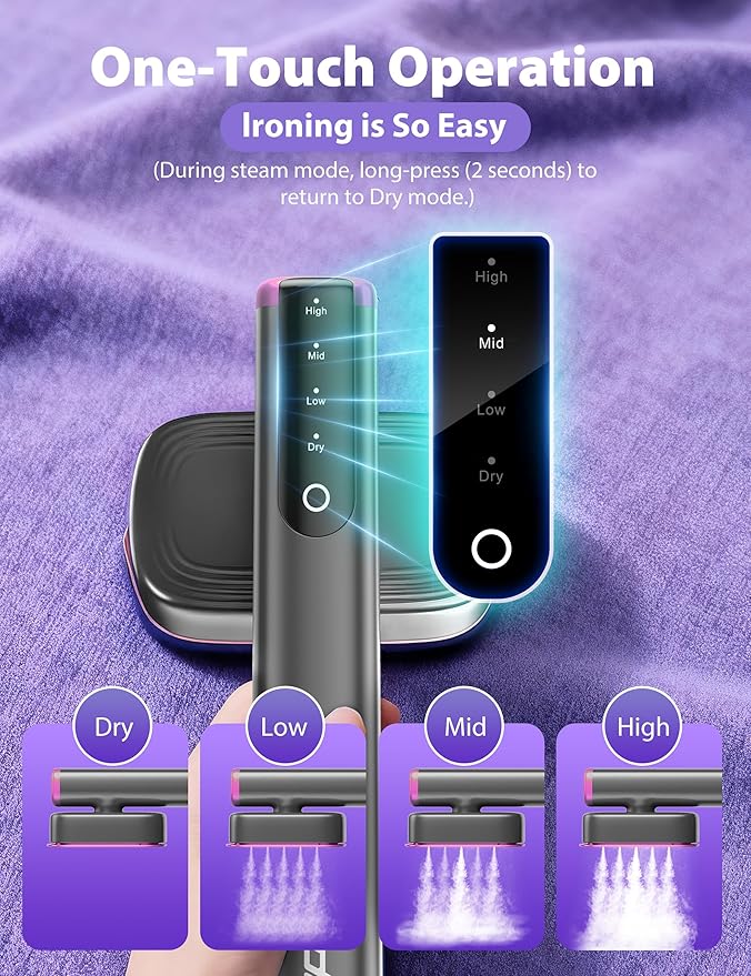 Travel Steamer for Clothes with 180 ml Water Tanks,15s Fast Heat-up,24 g/min Strong Steam Performance, Portable Garment Steamer with Touch Control, LED Display, Steam Iron(Gray Gold)
