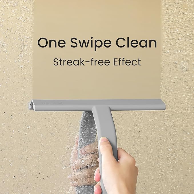 dancemoon JustHang Shower Squeegee for Glass Doors, All-in-One Award-Winning Silicone Squeegee with Built-in Hook for Bathroom, Window, Mirror, Tile Wall, Car, Streak-Free Cleaner Tool, 10-Inch Gray