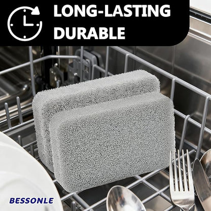 8 Pack Silicone Scrubbing Sponges, Heavy-Duty, Non-Scratch Kitchen Sponges - Reusable, Odor-Free, Perfect as Cleaning for Dishes, Non-Stick, Countertops (Grey)