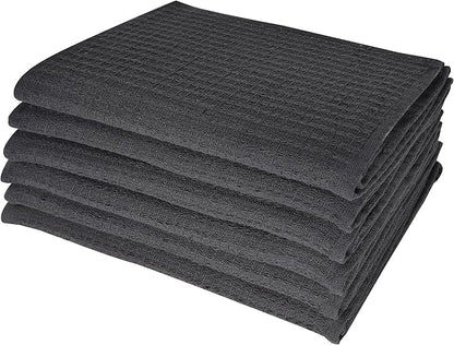 Dish Towels|Kitchen Dish Cloths Two-Sided Waffle Terry|13x28 Inches 100% Cotton Dish Rags Washing Dishes|Super Absorbent Reusable Quick Drying Dish Towels| 6-Pc Set Grey