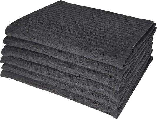 Dish Towels|Kitchen Dish Cloths Two-Sided Waffle Terry|13x28 Inches 100% Cotton Dish Rags Washing Dishes|Super Absorbent Reusable Quick Drying Dish Towels| 6-Pc Set Grey