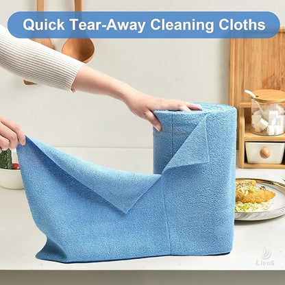 LIVOS Microfiber Cleaning Cloth Roll - 80 Pack, Reusable Paper Towels Blue Tear Away, Microfiber Towels for Cars, Super Absorbent Lint Free Cleaning Rags for House, Kitchen, Window-11.5"x11.5"