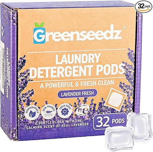 Greenseedz Laundry Pods, Fresh Lavender Scent, 32 Pacs, Eco Friendly, Powerful Clean, Biodegradable, HE Compatible