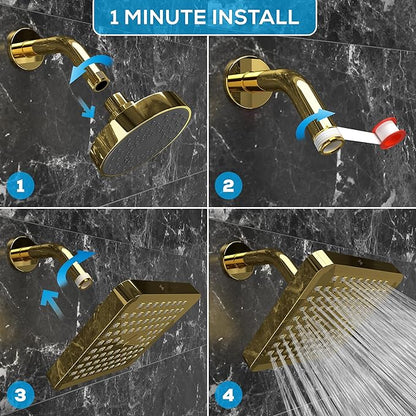 SparkPod Shower Head - High Pressure Rain - Premium Quality Luxury Design - Easy Clean Adjustable Replacement for Your Bathroom Shower Heads (Egyptian Gold, 6 Inch Square)