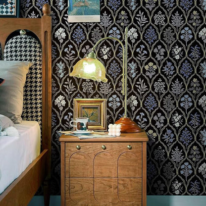 Dimoon 78.7"x17.3" Peel and Stick Wallpaper Contact Paper Floral Vintage Black Wallpaper Modern Removable Wall Paper Self Adhesive Boho Contactpaper for Cabinets Drawers Blue Bedroom Thicken Vinyl