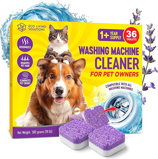 Washing Machine Cleaner Tablets for Pet Owners, 36 Pack, Front&Top Load Washer Deep Cleaning, HE & Septic Tank Safe, Remove Pet Hair, Eliminates Smells, Prevents Dander Build-up