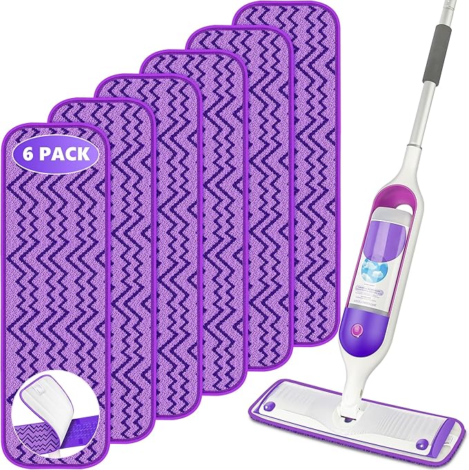 6 Pack Reusable Mop Pads Compatible with Swiffer PowerMop - Enspoway Microfiber Washable Mopping Pad Refills for 13" 14" 15" Mop Multi-Surface Wood Floor Cleaning - Purple