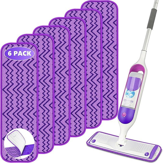 6 Pack Reusable Mop Pads Compatible with Swiffer PowerMop - Enspoway Microfiber Washable Mopping Pad Refills for 13" 14" 15" Mop Multi-Surface Wood Floor Cleaning - Purple
