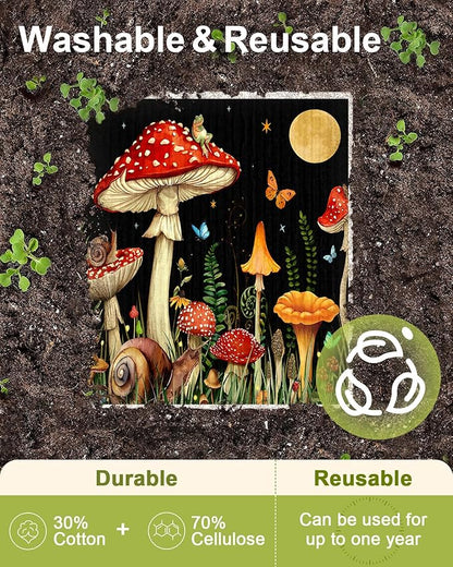 Swedish Dishcloths for Kitchen - 5 Pack Reusable Dish Cloths for Washing Dishes Absorbent Cute Funny Kitchen Towels Cleaning Sponge, Mushroom Frog