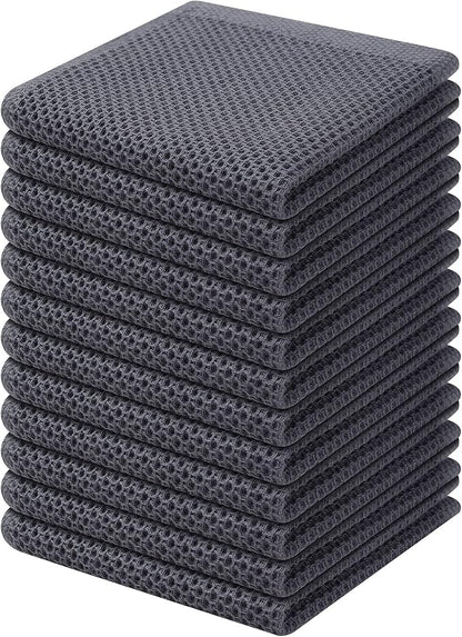 Kitinjoy 100% Cotton Kitchen Dish Cloths (12 X 12 Inches, Dark Grey), 12 Pack Waffle Weave Ultra Soft Absorbent Dish Towels for Drying Dishes Quick Drying Kitchen Towels Dish Rags