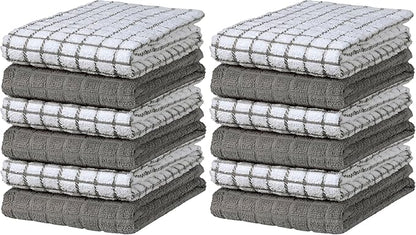 Bumble Kitchen Towels | 100% Cotton Dish Towels with Hanging Loop | 16"x 28" | 380GSM | Absorbent Kitchen Towel Set | 12 Pack, Gray