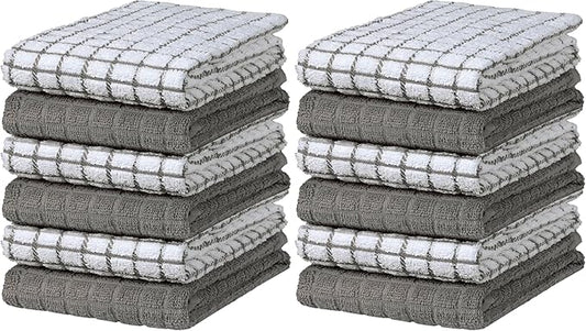 Bumble Kitchen Towels | 100% Cotton Dish Towels with Hanging Loop | 16"x 28" | 380GSM | Absorbent Kitchen Towel Set | 12 Pack, Gray