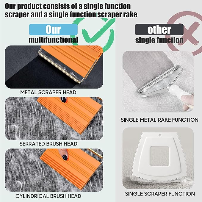 Mini Pet Hair Remover – 2025 Reusable Carpet Rake & Fur Scraper for Furniture, Car Interior, Hair Remover Brush for Bed, Couch, Home Surfaces Orange