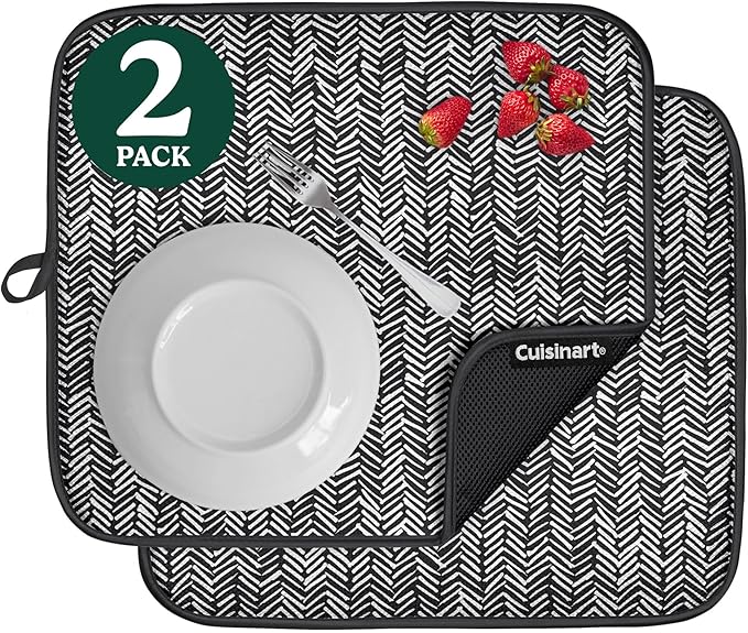 Cuisinart Dish Drying Mats for Kitchen Counter - (2) 16" x 18" Ultra Absorbent Kitchen Dish Drying Mat - Mesh Backing, Foldable, Machine Washable, Fast Drying Dish Mat (Dashed Lines)