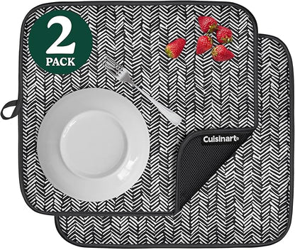Cuisinart Dish Drying Mats for Kitchen Counter - (2) 16" x 18" Ultra Absorbent Kitchen Dish Drying Mat - Mesh Backing, Foldable, Machine Washable, Fast Drying Dish Mat (Dashed Lines)