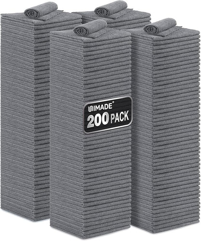 Microfiber Cleaning Cloth, 200 Pack Microfiber Towels for Cars Reusable Shop Rags Bulk Lint Free Cleaning Towels for Car Kitchen Automotive Bar Mechanic Restaurant Garage, 11.5"x 11.5", Grey