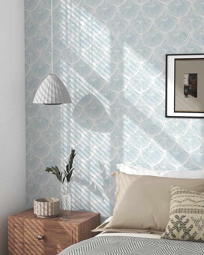 Modern Peel and Stick Wallpaper 17.3''×393'' Self Adhesive Wallpaper Blue and White Decorative Contact Paper Boho Removable Wall Paper for Bedroom Waterproof Wallpapers Bathroom Cabinets Decor Vinyl