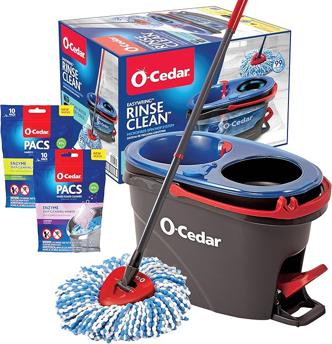 O-Cedar RinseClean Microfiber Spin Mop & Bucket Floor Cleaning System with Citrus and Lavender Pacs (Variety Pack)