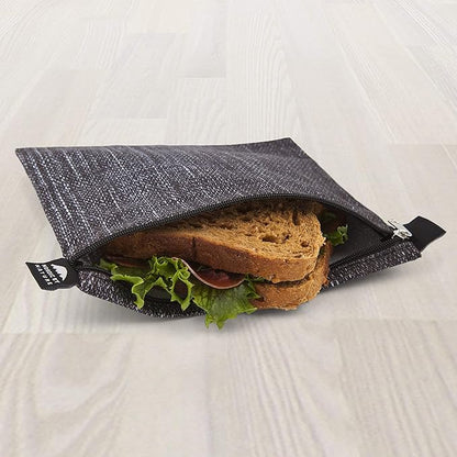 Nordic By Nature 4 Pack - Reusable Sandwich Bags Dishwasher Safe BPA Free - Durable Washable Quick Dry Cloth Baggies -Reusable Snack Bags For Kids School Lunches - Easy Open Zipper- (Black Denim)