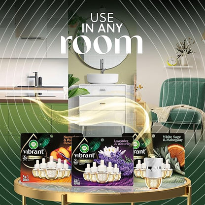 Air Wick Vibrant Plug In Scented Oil Warmer + Refills, Infused with Essential Oils, Plug In Air Fresheners for Home, Mixed Pack, Gadget + 3 ct