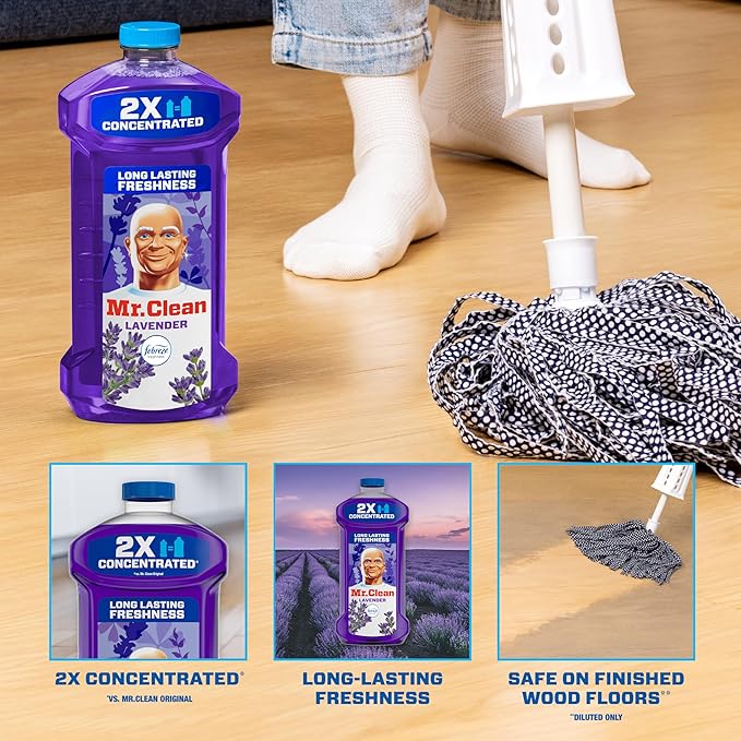 Mr. Clean All Purpose Cleaner,Floor Cleaner for Mopping Home,Bathroom,& Kitchen,Cleaning Liquid for Mop & Bucket,Cleaning Supplies,Multi-Surface Dilutable,Lavender,41oz,(Pack of 4)